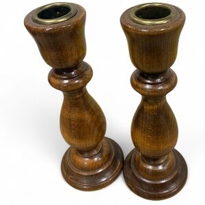 Wood Turned MCM Candlesticks Set/2 Metal Inserts to hold Tapers Felt bottoms